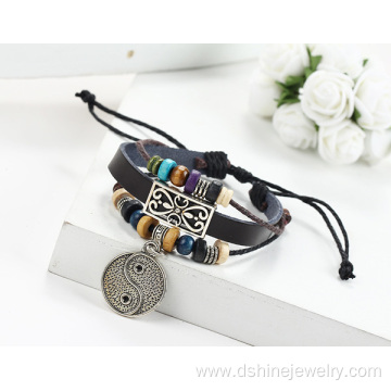 Beads Bangle Jewelry Wholesale Girl's Charm Leather Bracelet